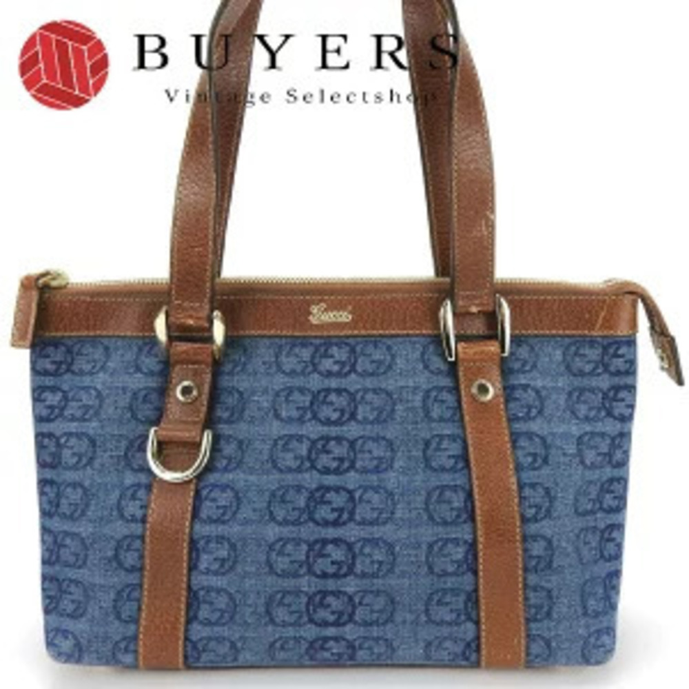 Gucci Handbag Interlocking Leather Denim Brown hand bag